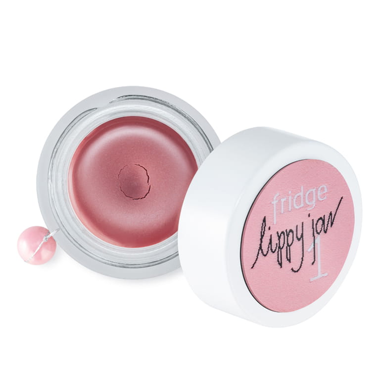 Słoiczek naturalnej kremowej pomadki do ust i policzków fridge Lippy jar - 1 pink mousse, pokazujący delikatny, piękny odcień jasnego różu